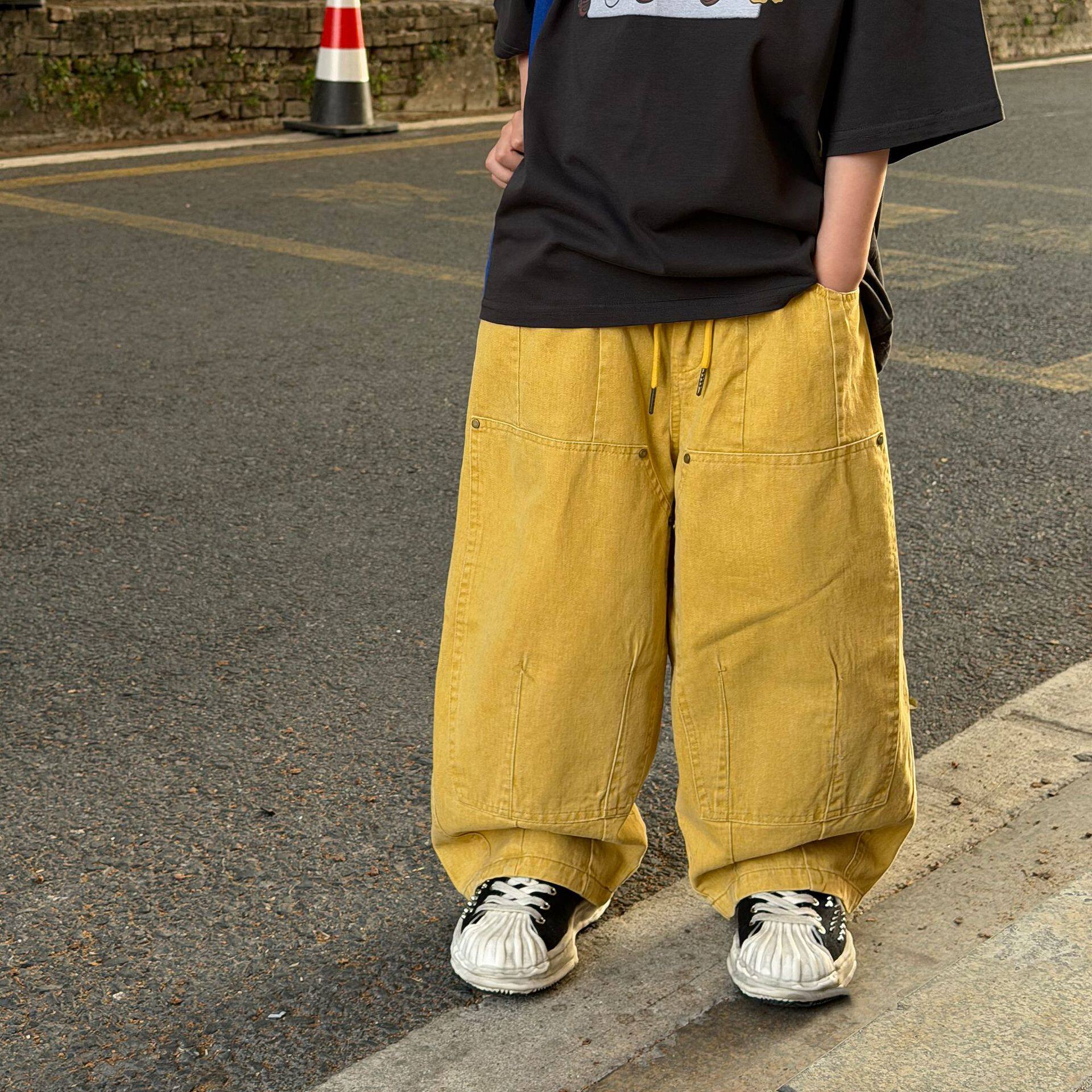 2026春季新款儿童做旧炒洗彩色牛仔长裤男童洋气百搭休闲裤潮