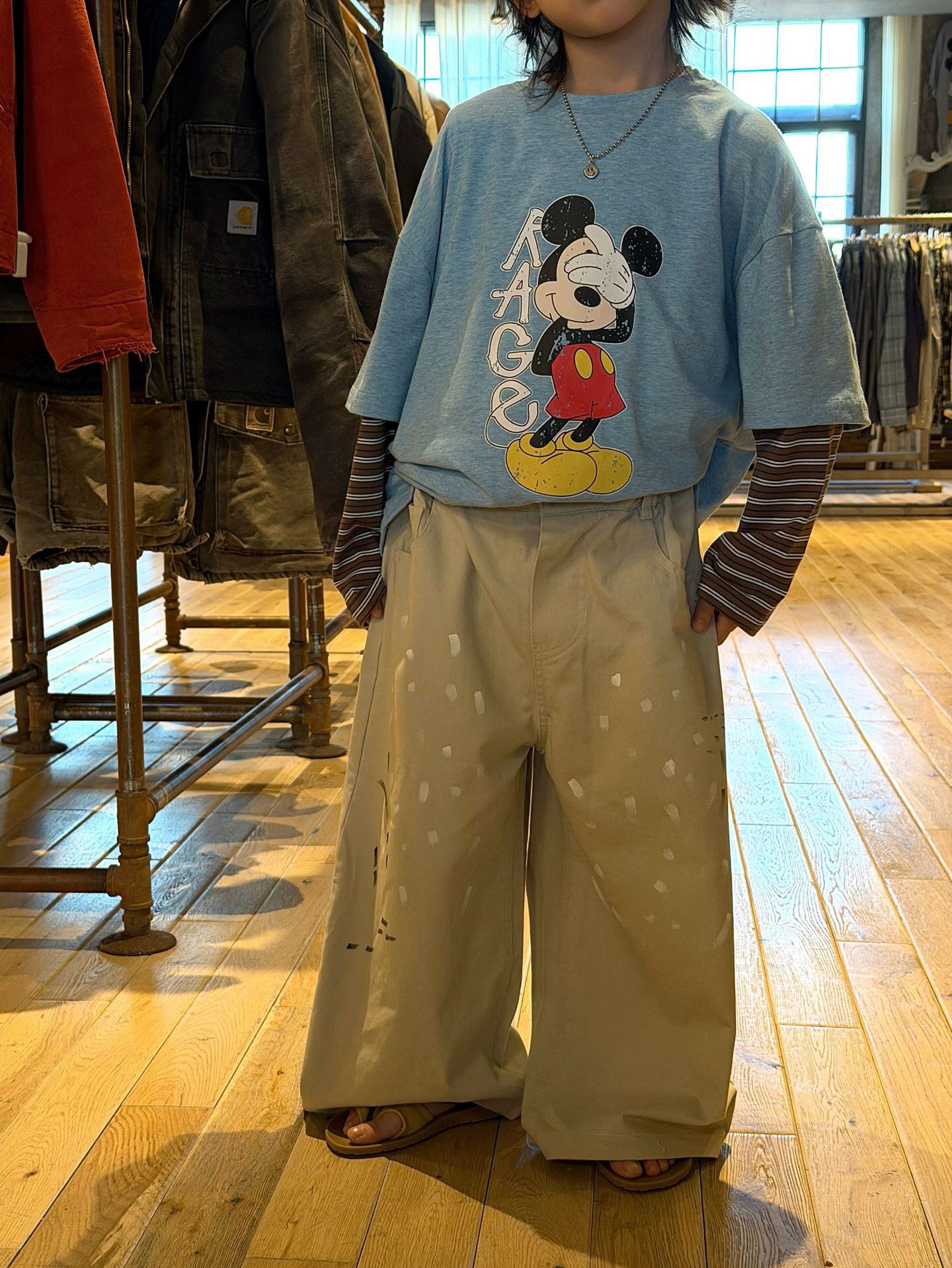 男童裤子26春季新品韩国童装中小童做旧涂鸦泼墨卡其色阔腿裤长裤