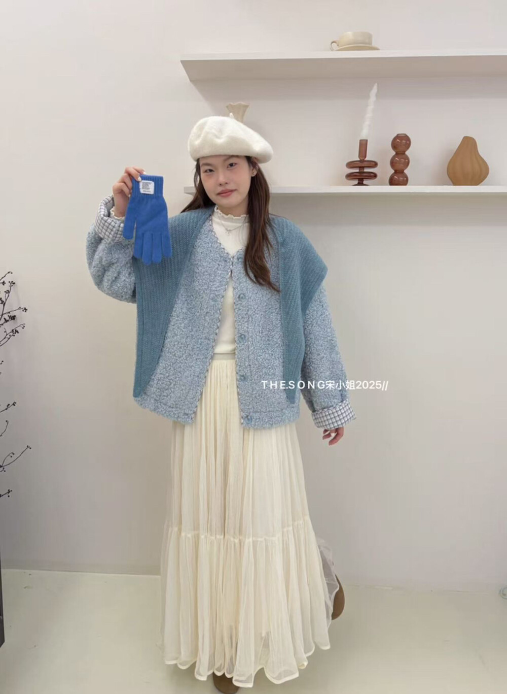 冬上新法式复古毛边撞色设计感短外套(配披肩)