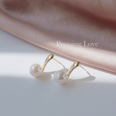 Pressing Love气质简约纯银珍珠耳钉女小众精致款 耳饰通体S925银