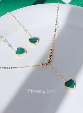 P.Love绿色心情孔雀石项链轻奢小众2024新款宝石吊坠纯银女锁骨链