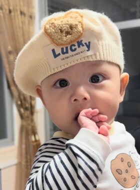 婴儿秋冬贝雷帽针织可爱毛线帽