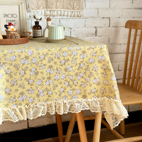 复古田园餐桌布美式乡村荷叶边茶几圆桌民宿咖啡清新原木野餐露营