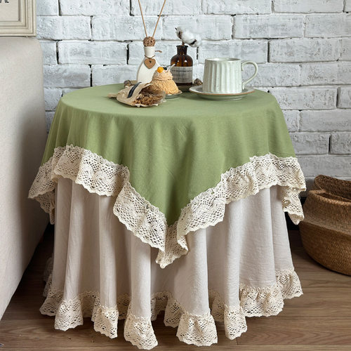 复古法式蕾丝荷叶边餐桌圆几布森系茶几圆桌民宿咖啡清新野餐露营