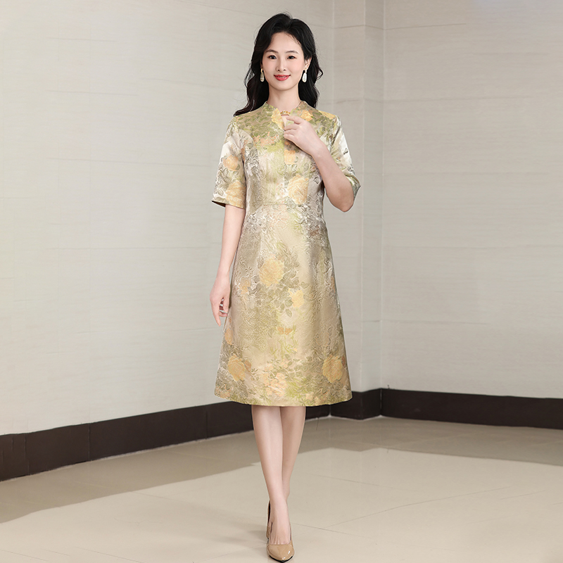宋锦连衣裙女夏桑蚕丝喜婆婆婚宴装2025款真丝妈妈婚宴订婚礼服