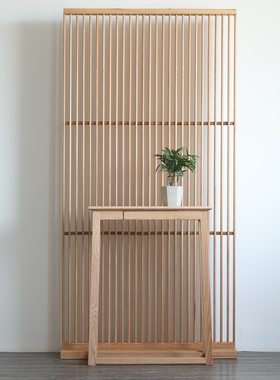 舍间原木屏风北欧实木可移动高级感入户格栅日式橡木轻奢镂空隔断