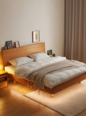 舍间/简约全实木1.5米悬浮床日式樱桃木1.8m高靠背双人床主卧家用