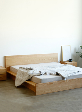 舍间/日式榻榻米地台床简约现代实木1.5米橡木原木双人床矮床卧室