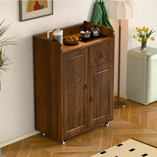 茶水柜餐边柜纯实木家用客厅可放水桶移动带轮收纳柜带门防尘整装