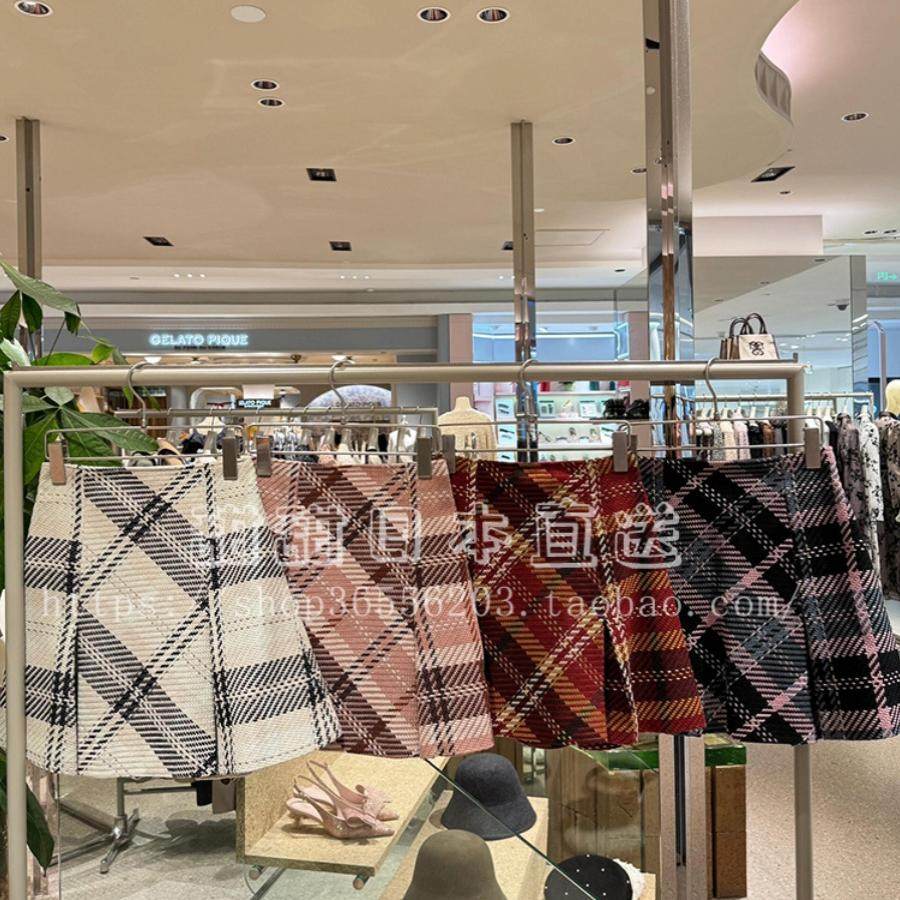 日本代购SNIDEL秋冬新品百搭高腰格纹压褶短款半身裙女SWFS244086
