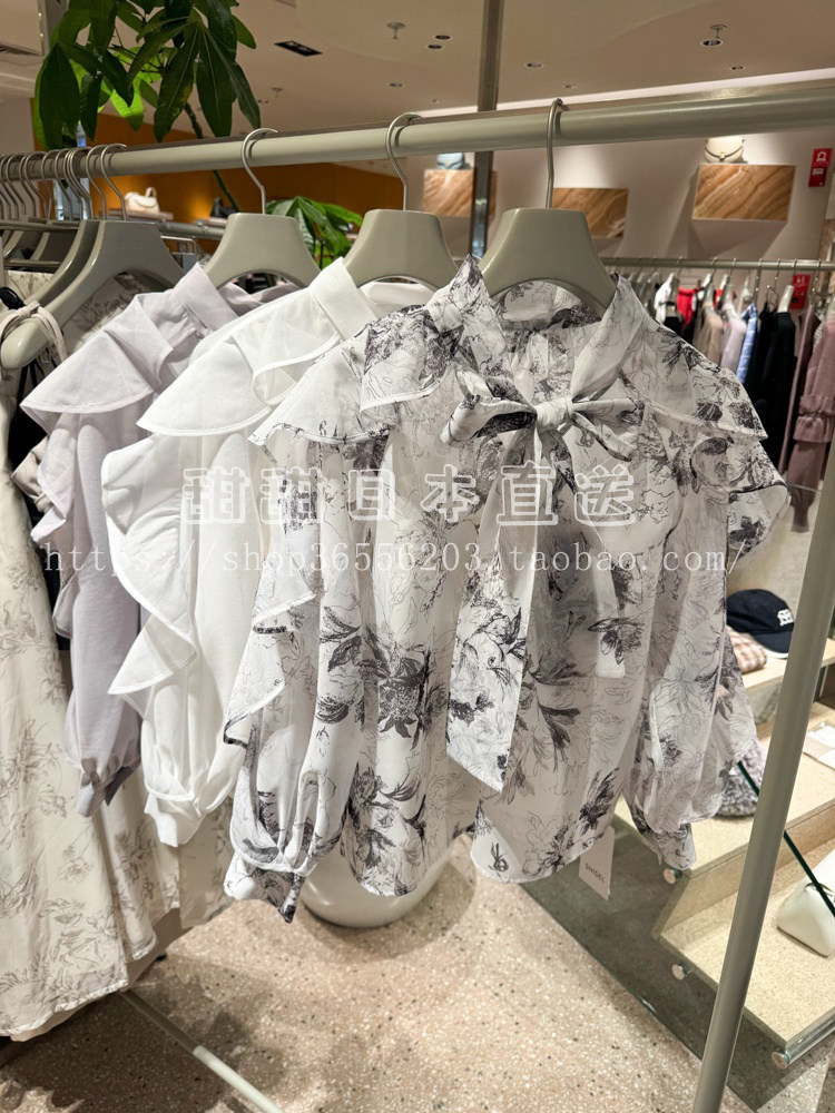日本代购SNIDEL春夏百搭新品荷叶边蝴蝶结系带衬衫上衣SWFB241133