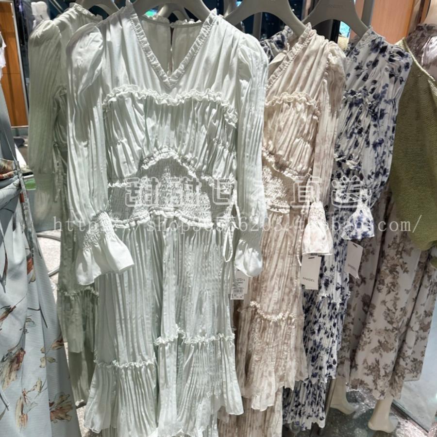 日本代购SNIDEL春夏新品百搭V领荷叶边印花百褶连衣裙 SWFO251122