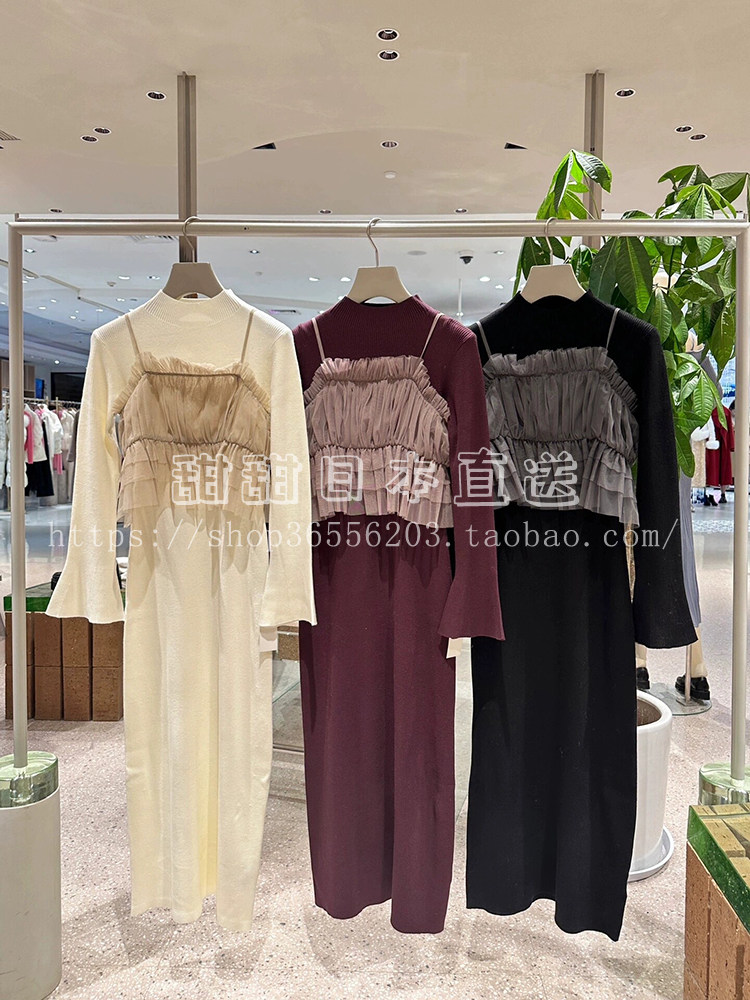 日本代购SNIDEL秋冬新品甜美吊带薄纱针织连衣裙两件套SWNO235191图片