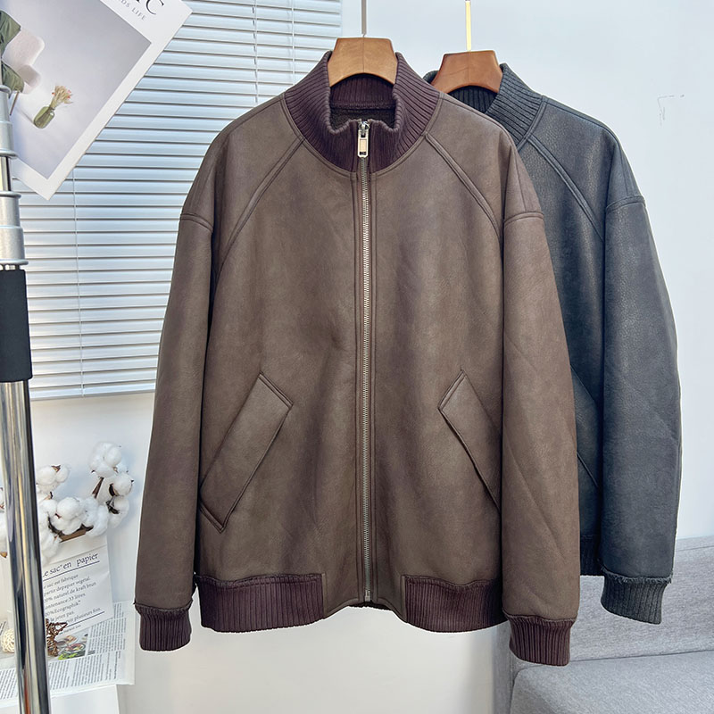 5冬季立领抓绒加厚皮毛一体外套