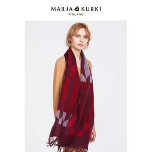 加厚保暖围脖礼盒装 玛丽亚古琦红色设计感格子纯羊绒围巾女冬季