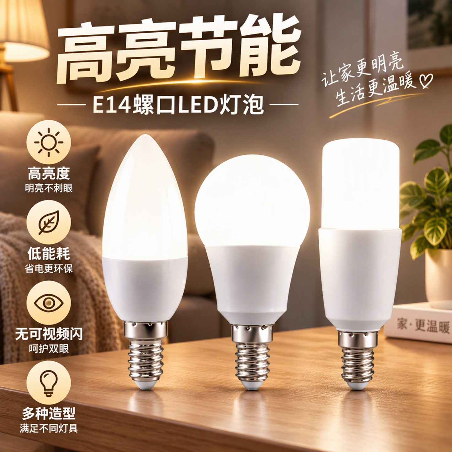 E14小螺口LED灯泡尖泡球泡柱泡家用水晶吊灯壁灯台灯光源超亮节能