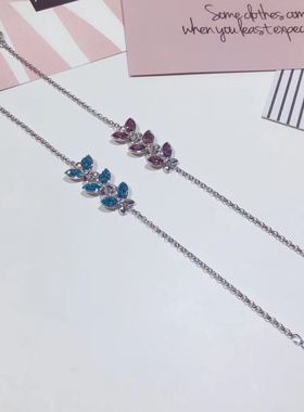香港正生s925纯银复古滴胶彩釉花朵拼色链条简约小清新配链项链女