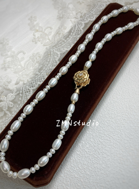 ZMN/玫笙/小众设计精致温柔复古镀金玫瑰强光天然淡水珍珠项链女