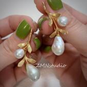 ZMN 小众设计925纯银镀金天然不规则异形巴洛克珍珠花枝耳环 扶苏