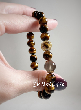 ZMN/暖晖/精致高级复古美拉德氛围感天然闪电虎眼石虎睛石手串女