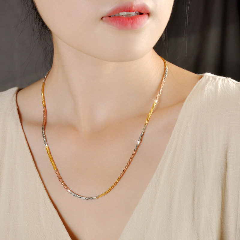 意大利彩银s925纯银项链女 3mm加粗五线编织超闪配链锁骨链毛衣链