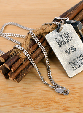 做旧纯银男士方牌哑铃组合吊坠