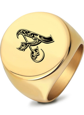 厂家批发不锈钢光面激光26英文字母戒指 圆形22MM钛钢复古男戒指