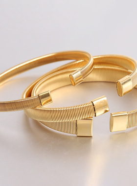 跨境热销新款欧美简约百搭6MM不锈钢弹性开口手镯钢丝线手环批发