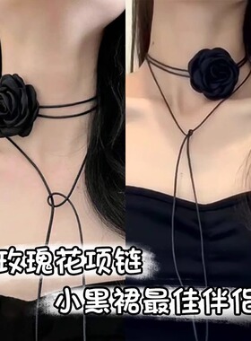 2025时尚玫瑰黑项链女款百搭颈带小香风配饰新款气质脖颈链子