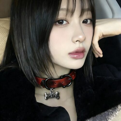 感温变色项圈牵引绳创意choker朋克千禧辣妹风小狗皮质颈链氛围感