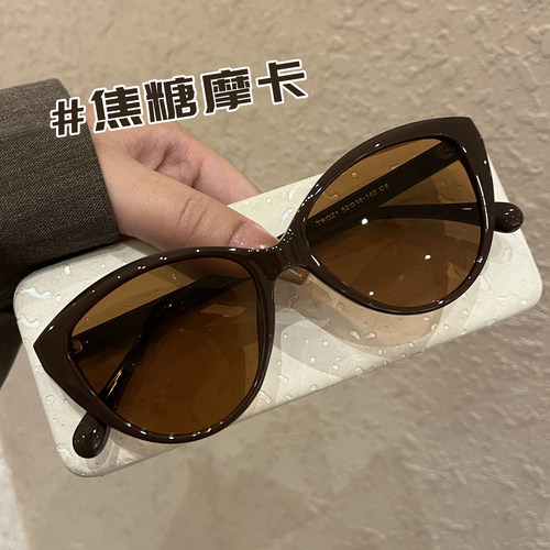 复古猫眼墨镜女茶框2026新款高级感防紫外线近视可配度数太阳眼镜