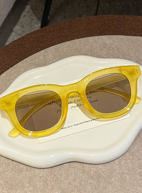 复古多巴胺糖果色墨镜女防紫外线可配度数近视麦子黄粗框太阳镜男