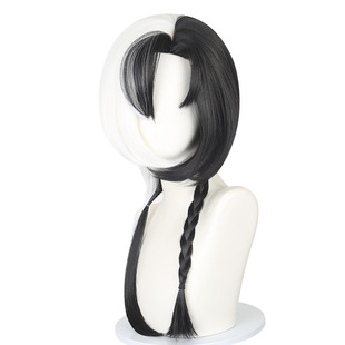 凌齐 王者荣耀空空儿cos假发仿真头皮顶黑白双色自带辫子假发现货
