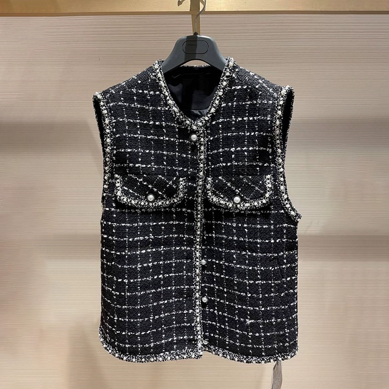 阿玛施秋冬修身小香风格子马甲女