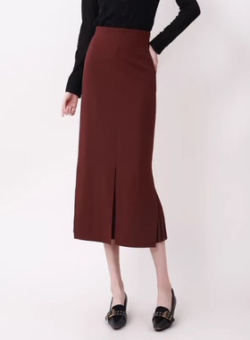 哥家步步生花时尚高腰开叉鱼尾裙中长款显瘦半身裙子女装1200232