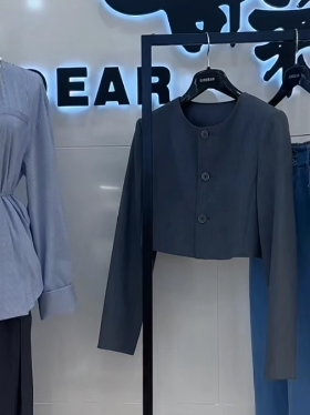 正品2026新款高腰气质轻职风圆领女士小香风西装短款外套女140072