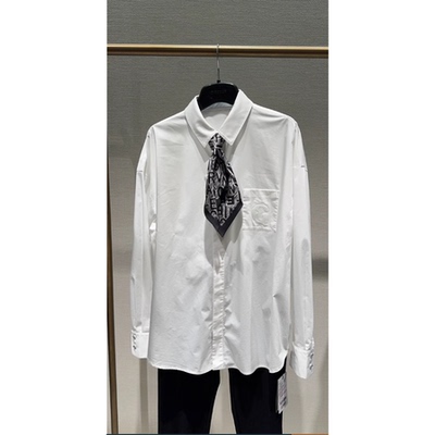 阿玛施白色宽松中长款长袖衬衫女