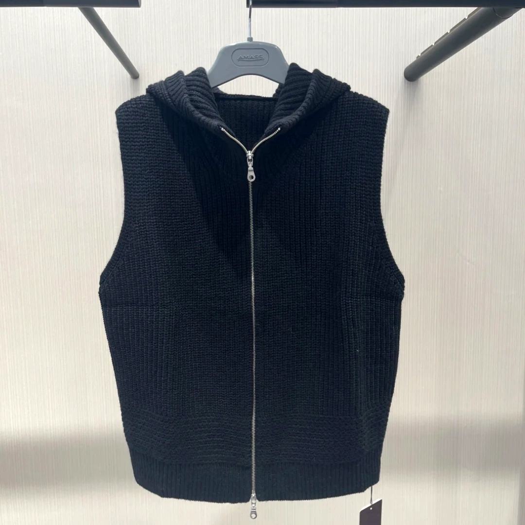 阿玛施同款连帽拉链羊毛针织马甲