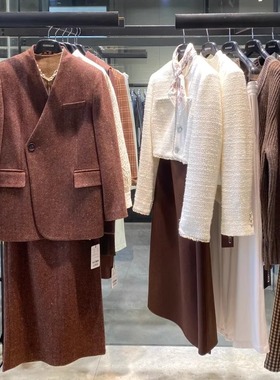 阿玛施女装轻熟西装套装裙秋冬高级感一粒扣老钱风两件套1400793