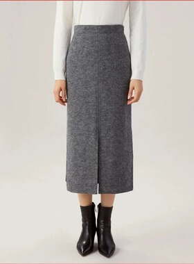 专柜正品2025秋冬新款高腰显瘦开叉包臀裙羊毛半身裙女装1200232