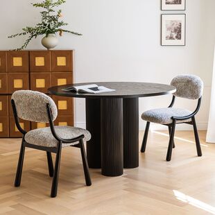 小羊肖恩椅家用餐椅意式包豪斯椅子靠背法式复古风羊羔绒化妆凳子