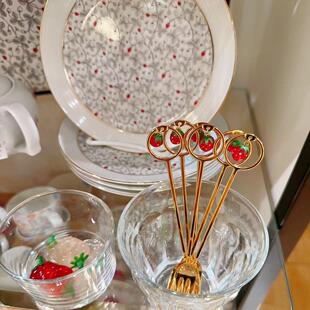 日本进口正品 afternoontea草莓系列 草莓吊坠镀金叉子 小清新