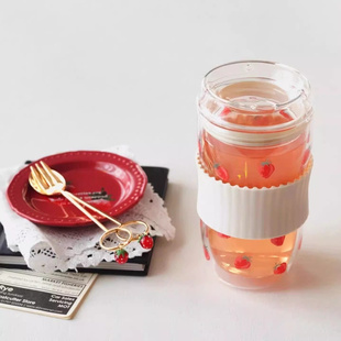 日本Afternoontea2026新款限定草莓插画耐热玻璃水杯茶壶甜点杯