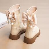 子加绒宝宝中筒靴二棉米色女孩公主长靴棉鞋 女童靴子秋冬款 儿童鞋