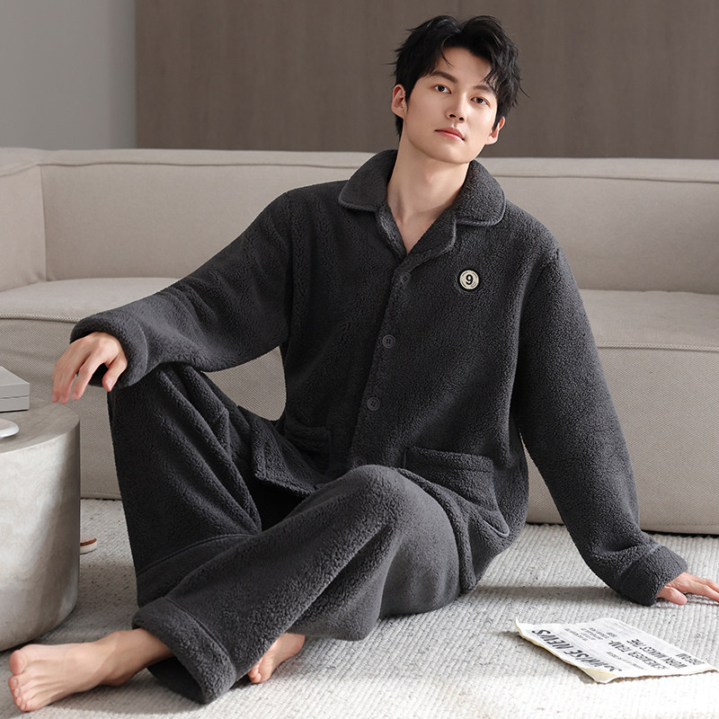 睡衣男冬季珊瑚绒加厚加绒保暖秋冬款法兰绒男款加肥加大码家居服