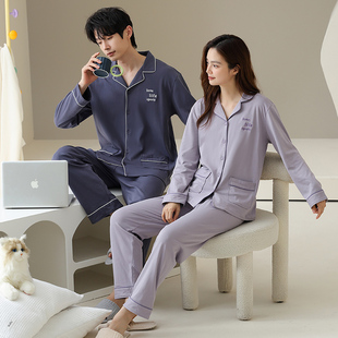 情侣睡衣春秋款纯棉长袖2025年新款男女士休闲高级感可外穿家居服