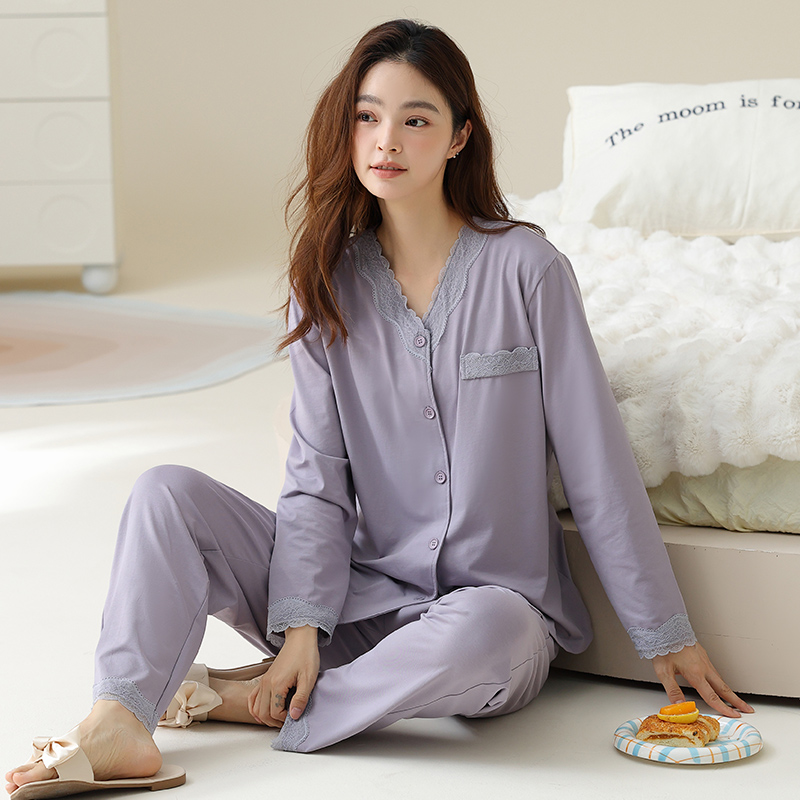 莱卡棉女士睡衣春秋季薄款长袖长裤开衫纯棉2025年新款家居服套装