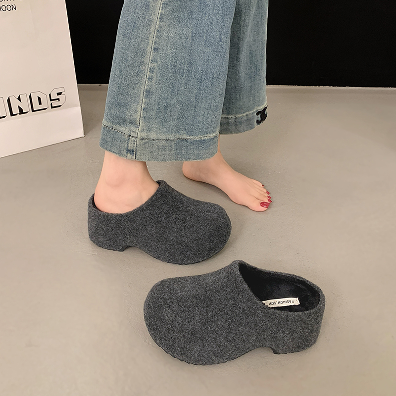 女冬复古保暖加绒包头半拖勃肯鞋