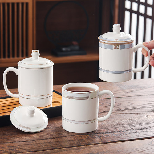 景德镇陶瓷杯轻奢描金办公杯带盖