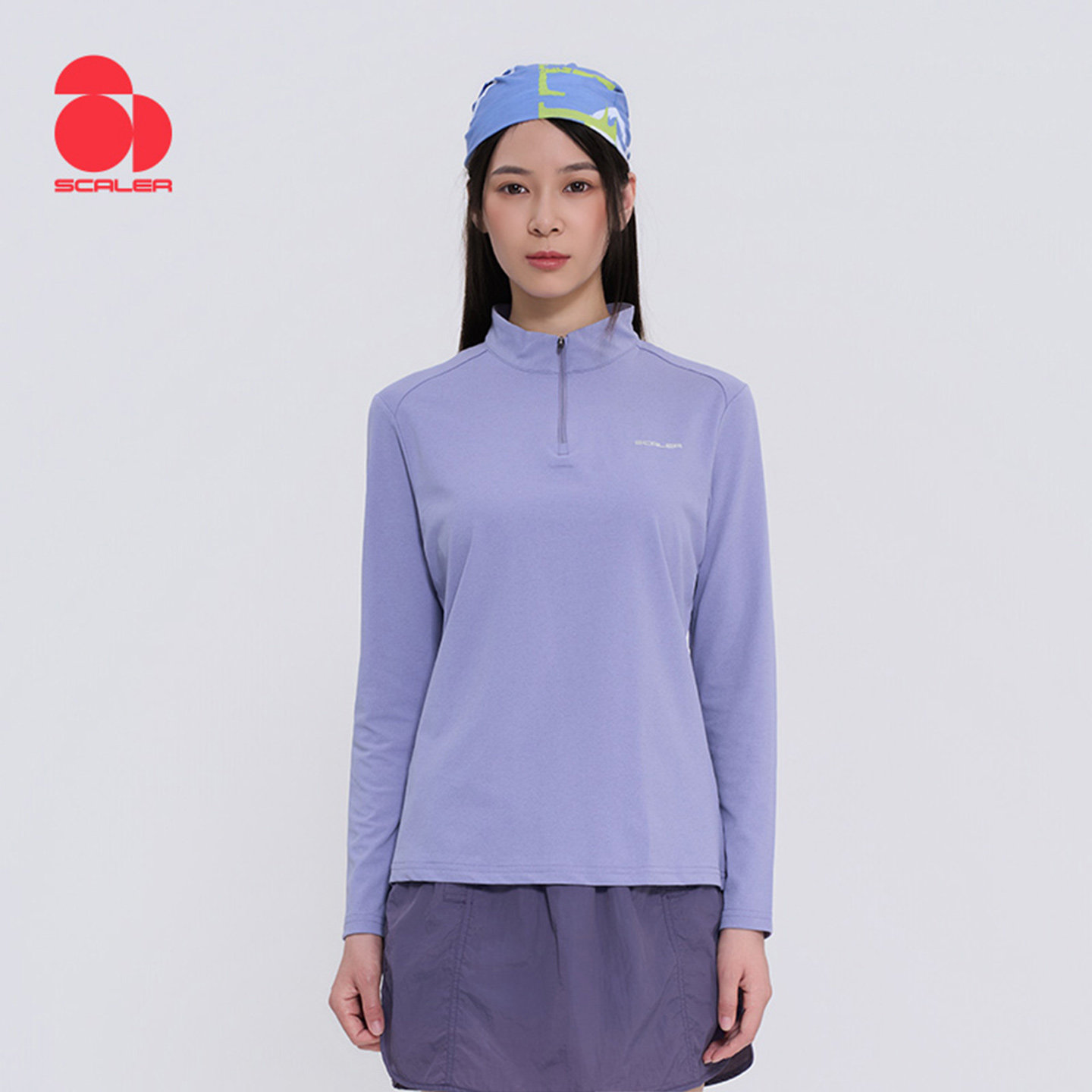 SCALER思凯乐户外长袖速干衣T恤男女半拉链立领徒步登山跑步内搭